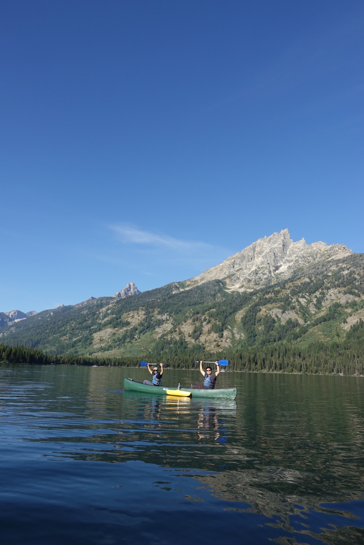 Canoeing on the lake below the Tetons
