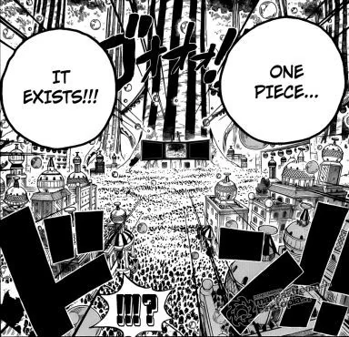 Manga panel that says 'The One Piece, it exists!'