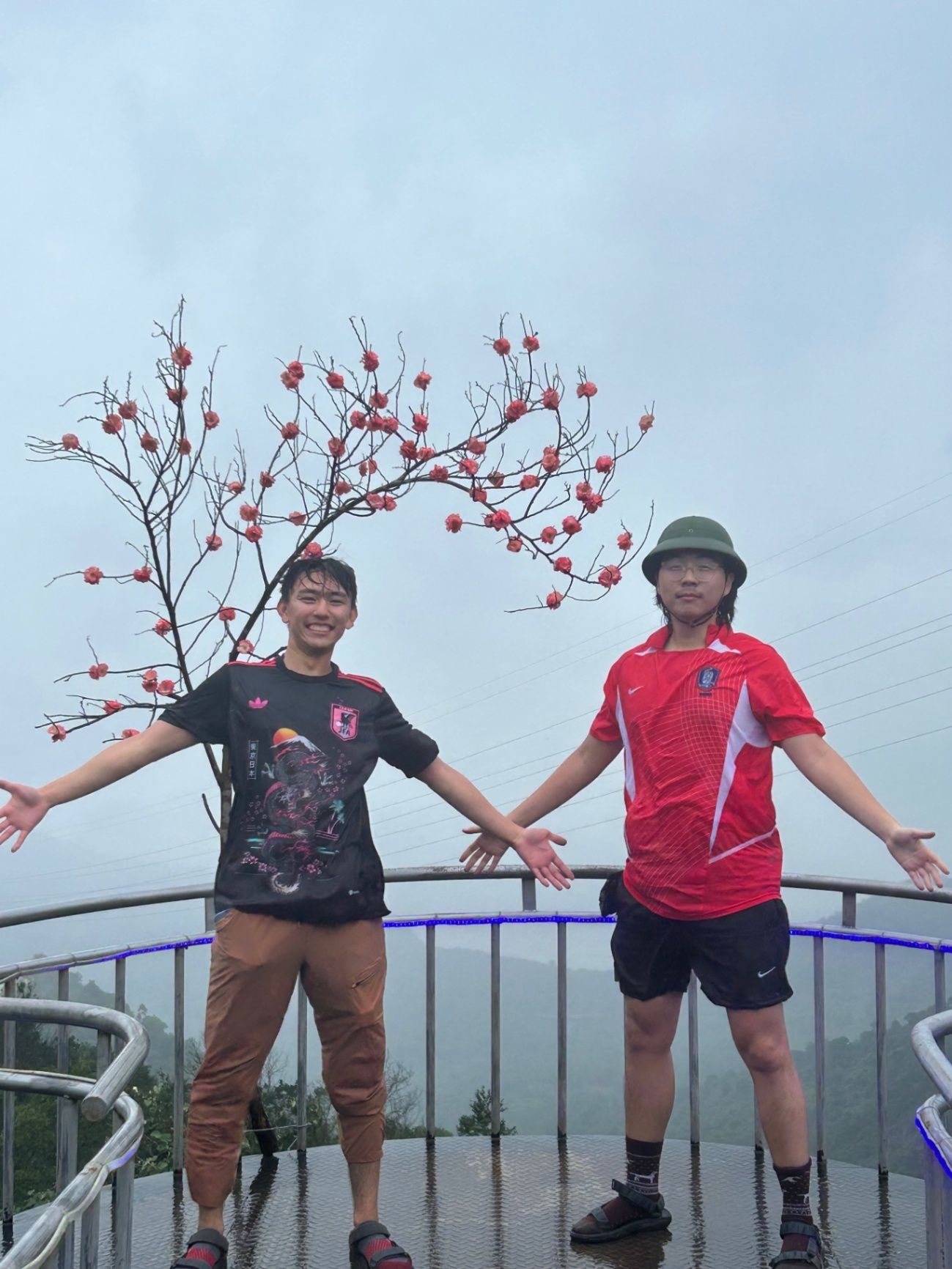 Picture after we biked up a huge hill in the rain