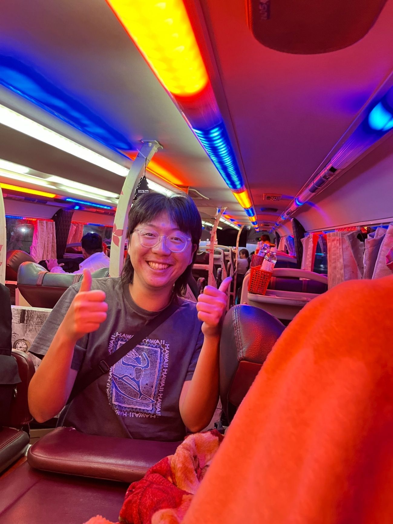 Picture of Grant on the overnight bus